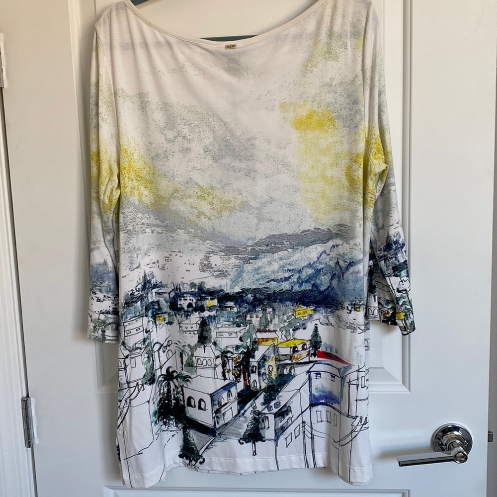 St. John Long-Sleeve Tunic Top with Seaside Print - Size L